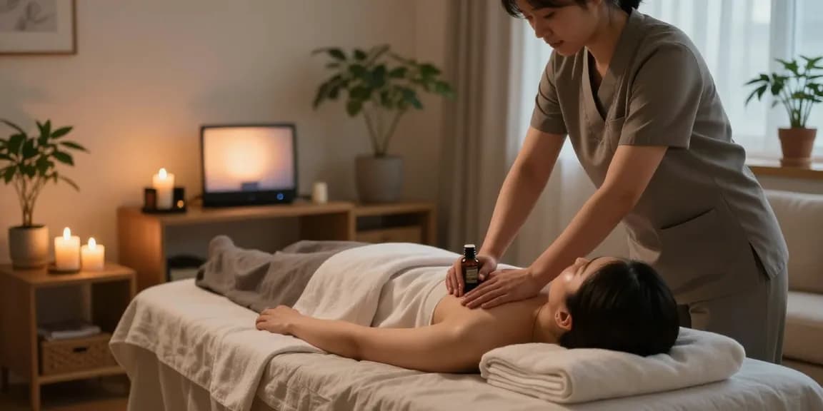 At-home 서울출장안마 experience with professional therapist offering relaxing Swedish massage in warm, serene living space.