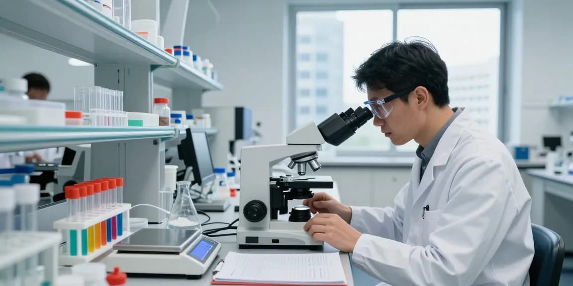 Scientist analyzing SwissChems Peptides in a modern lab, showcasing advanced research techniques and equipment