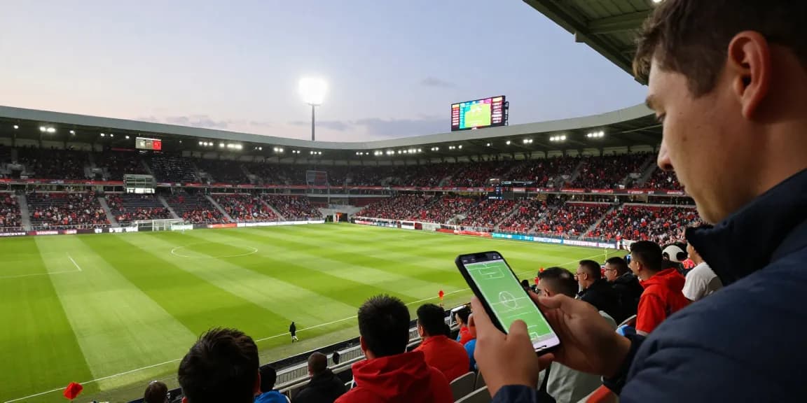 View of a football stadium with live betting odds and predictions on screens, showcasing luongsontv2 for sports analysis and match insights.