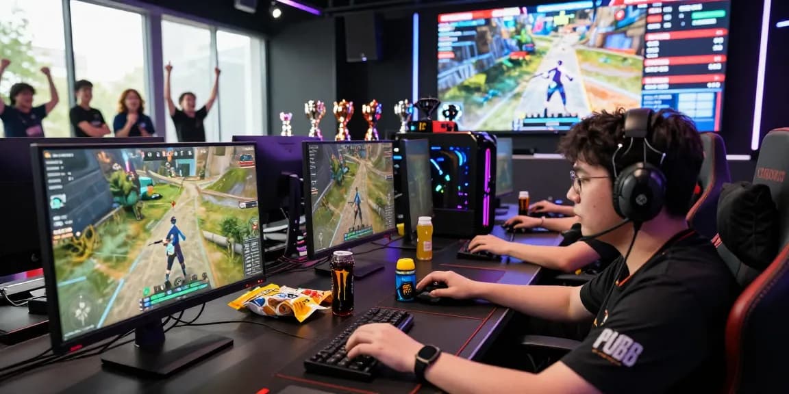 PUBG Cheats gaming scene with competitive player in esports arena.