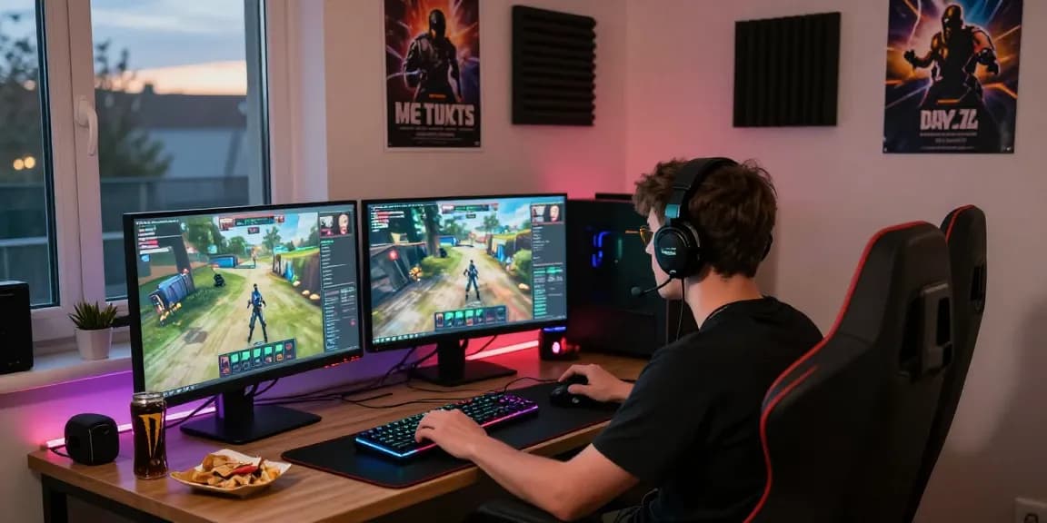 Engaged gamer using DayZ Cheat in a dynamic home gaming setup