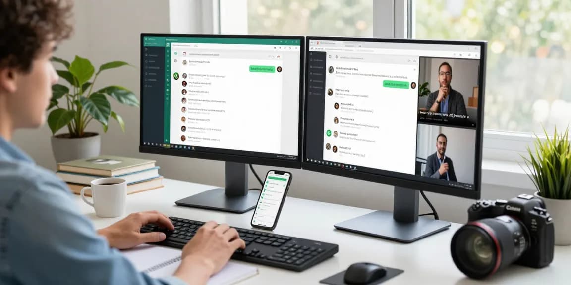 Productivity workspace with WhatsApp網頁版 on screen, showcasing seamless communication.