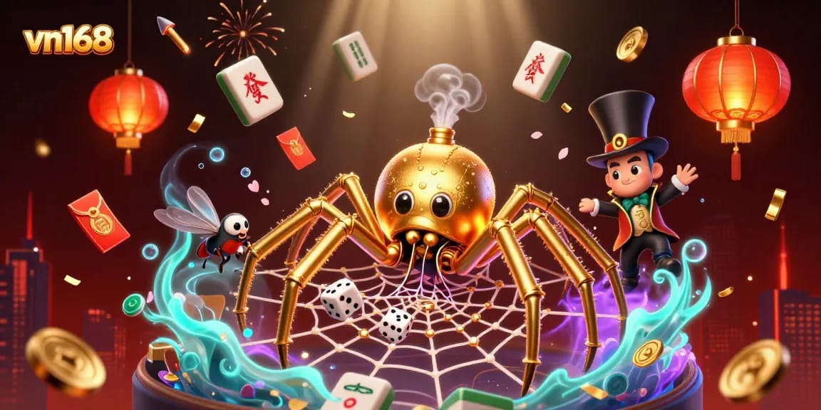 Engage with vn168’s vibrant casino world featuring a dynamic steampunk spider and immersive game elements.