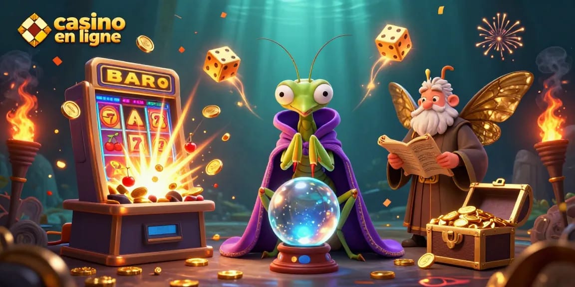 Découvrez les jeux captivants du casino en ligne avec cette illustration dynamique de personnages fantastiques.