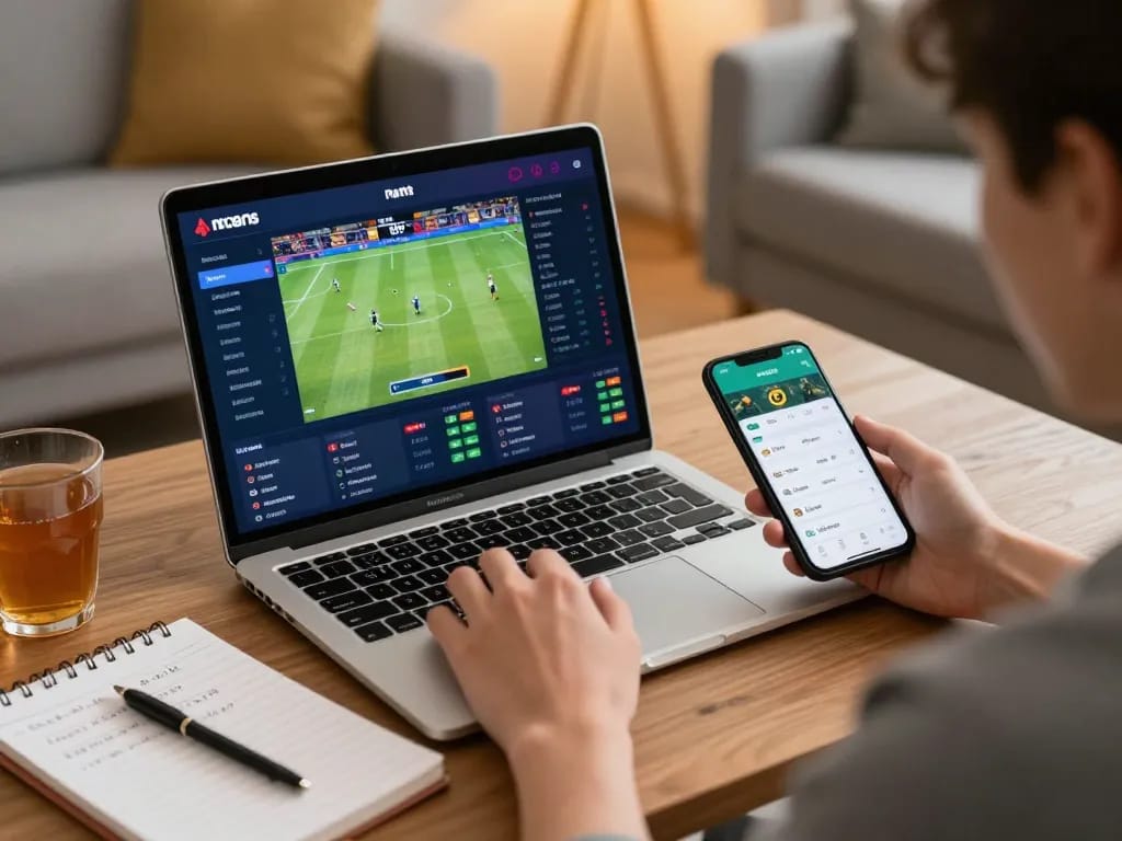 Betting on sports through AE888 TRANG CHỦ in a cozy living room setting, showcasing a dynamic gambling moment