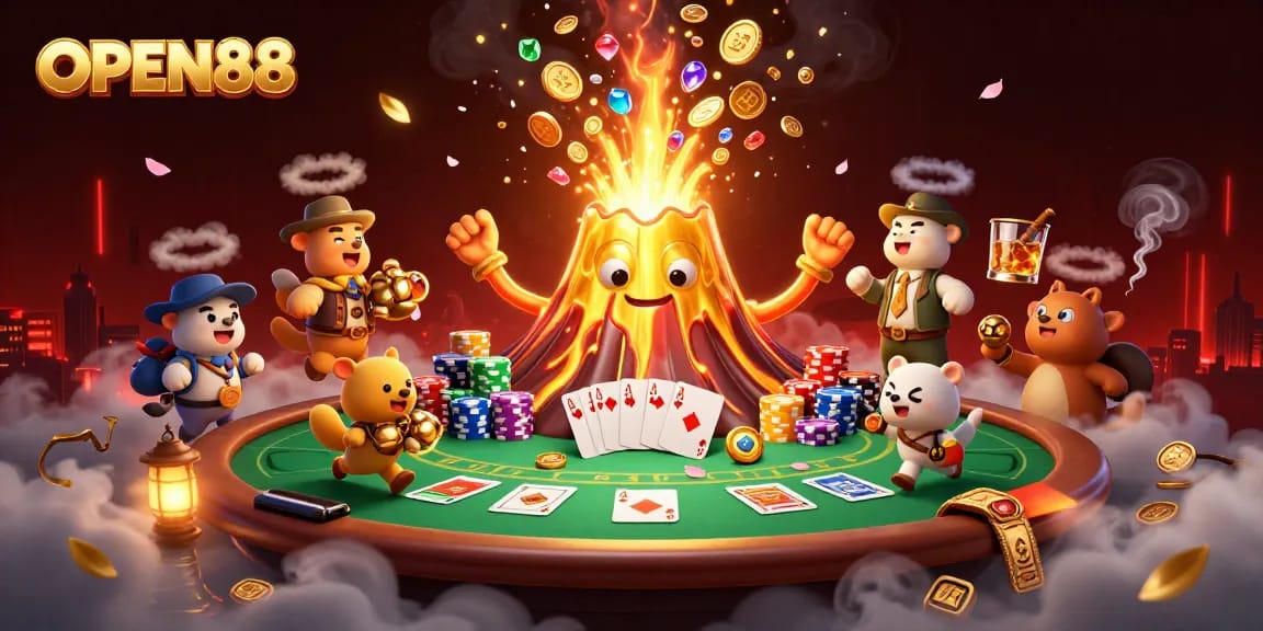 Witness the OPEN88 volcano erupting treasure, inviting you to win big at the casino.
