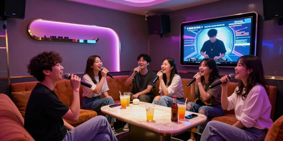 인천쓰리노에서 즐거운 노래와 음료를 함께 하는 친구들 모습