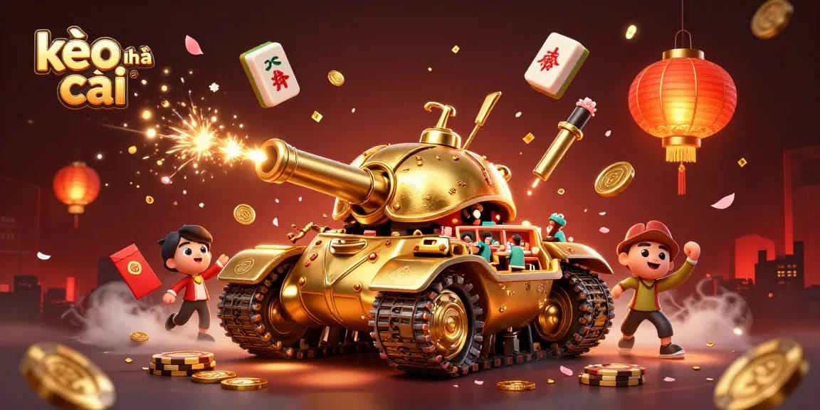 Experience kèo nhà cái in a stunning 3D casino world with golden beetle tank and vibrant elements.