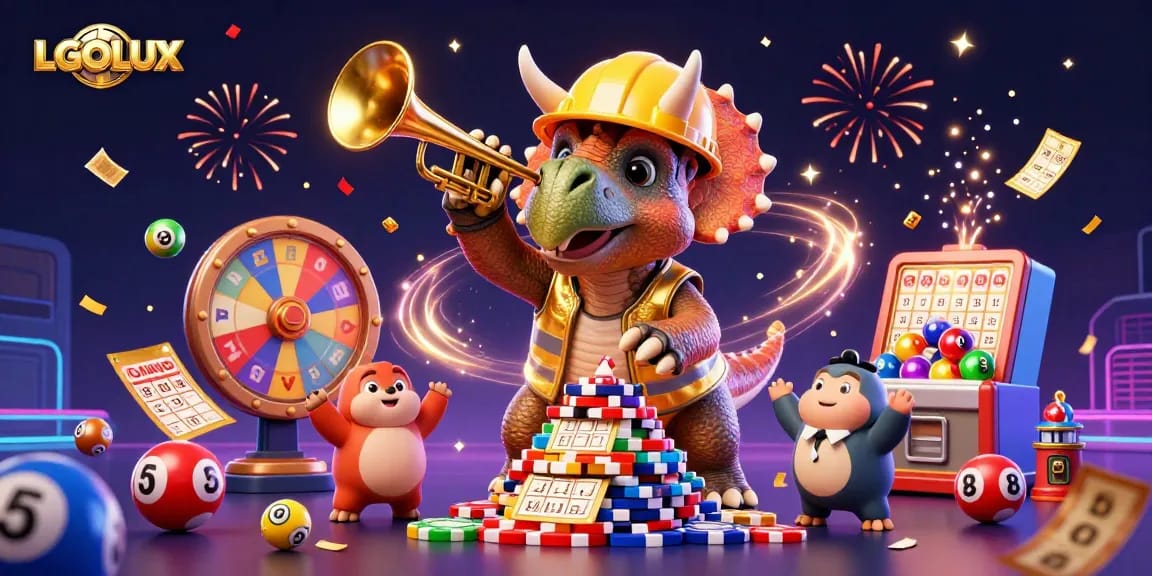 Experience excitement with LGOLUX as colorful elements burst around a celebratory scene of cheerful characters.