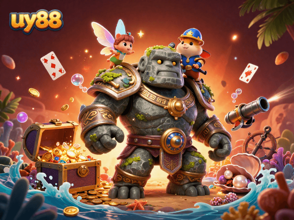 Experience the excitement of uy88 gaming with vibrant 3D characters and dynamic casino elements.