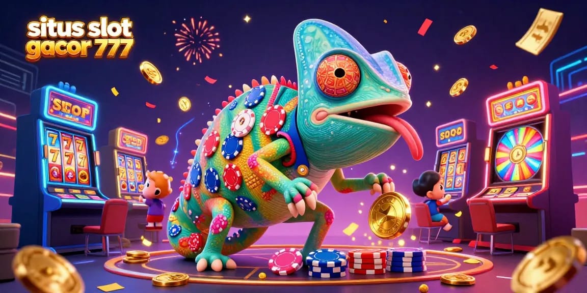 Experience the excitement of situs slot gacor 777 with vibrant slot reels, colorful coins, and action-packed casino elements.