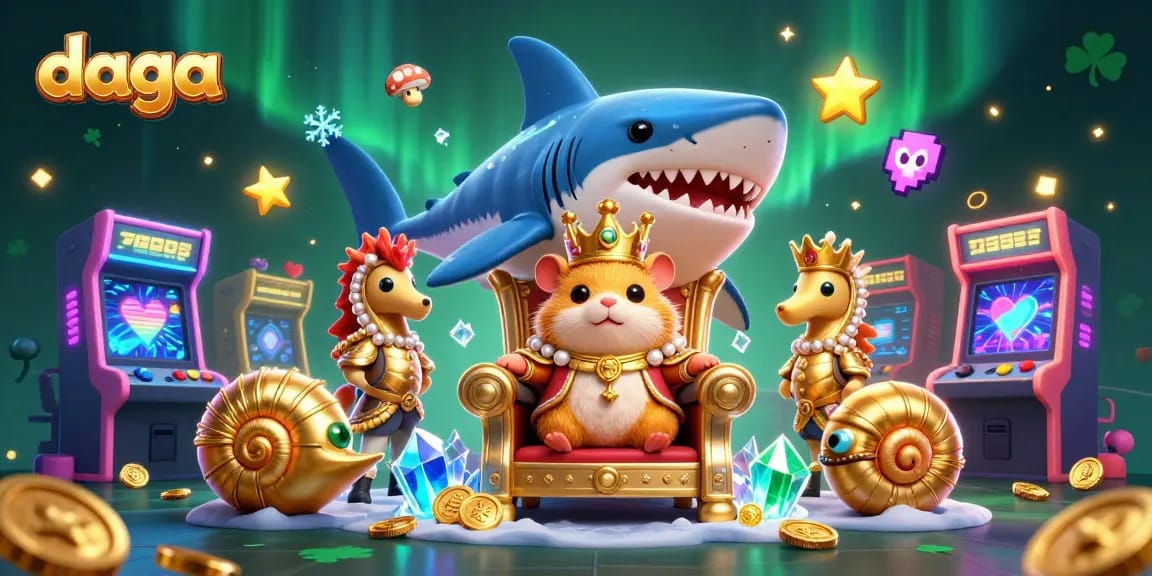 Experience thrilling gaming adventures at daga with a golden hamster king and marine elements.