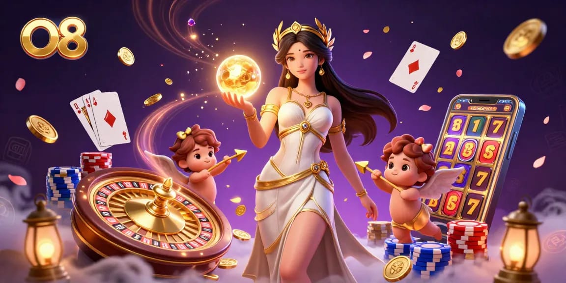O8 enhances your gaming experience with a vibrant scene of casino action and rich rewards.