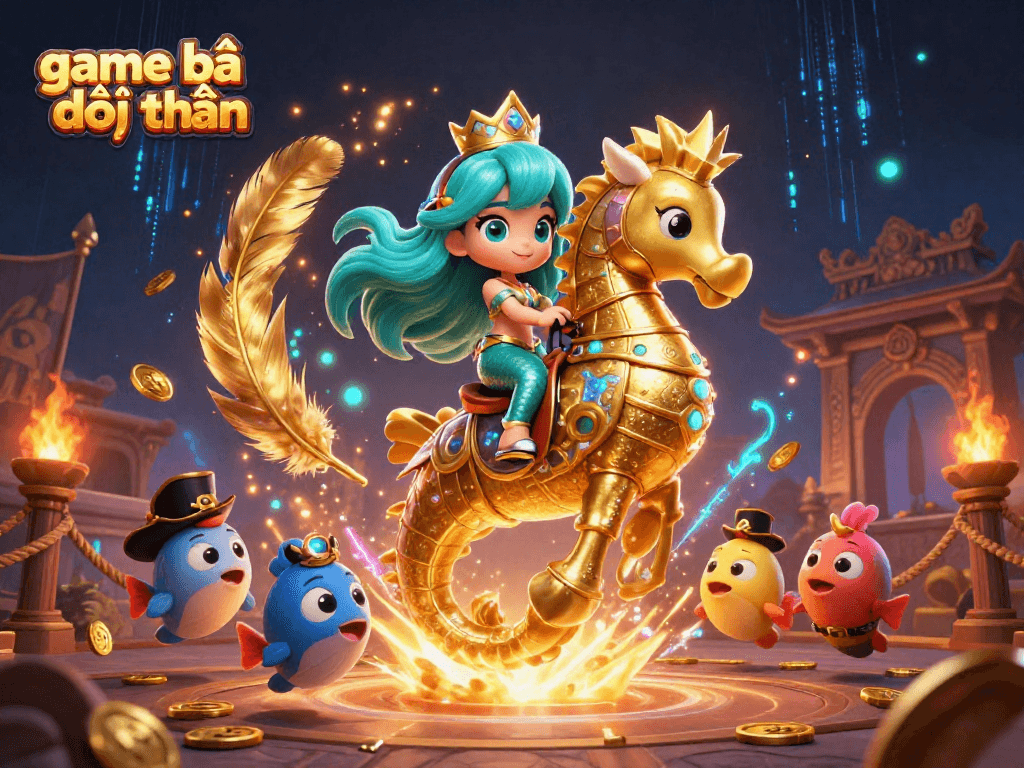 Engage in game bài đổi thưởng with a vibrant underwater scene showcasing a mermaid and seahorse.