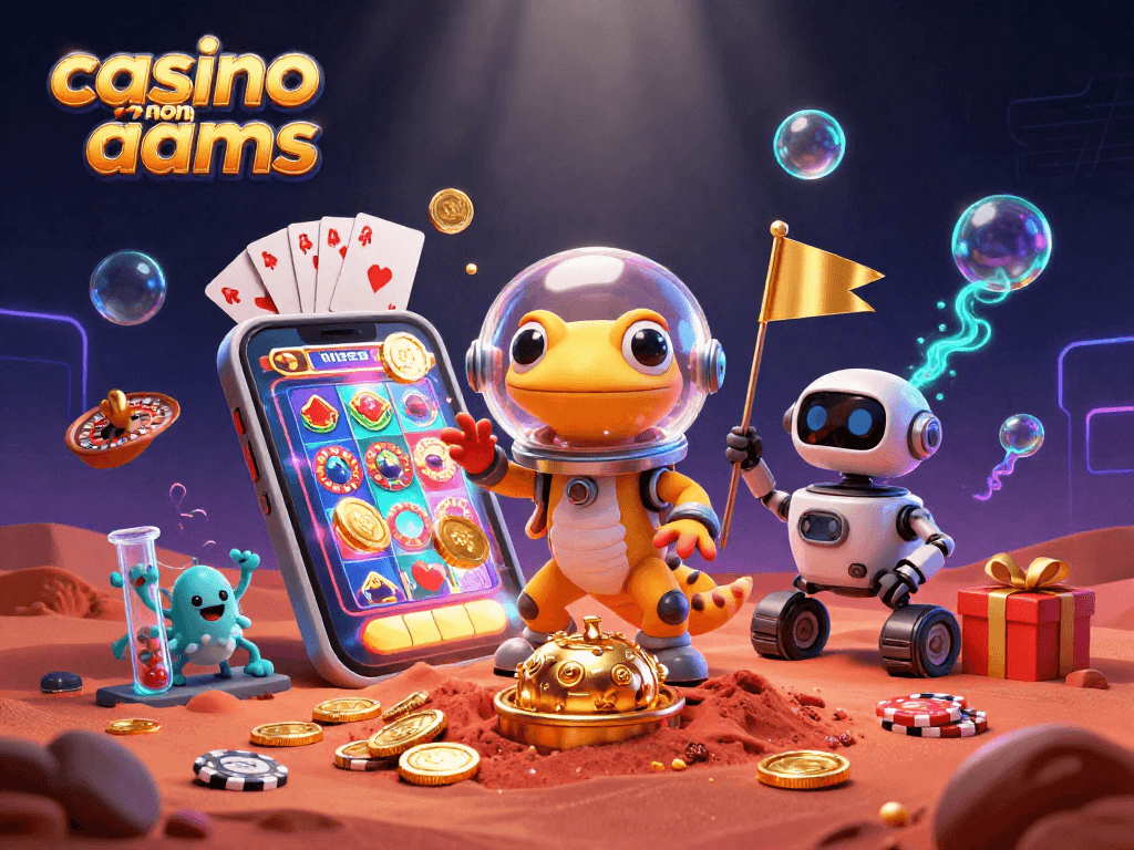 Gioco alle slot nel casino non aams con un gecko alieno e un robot in un'atmosfera futuristica.