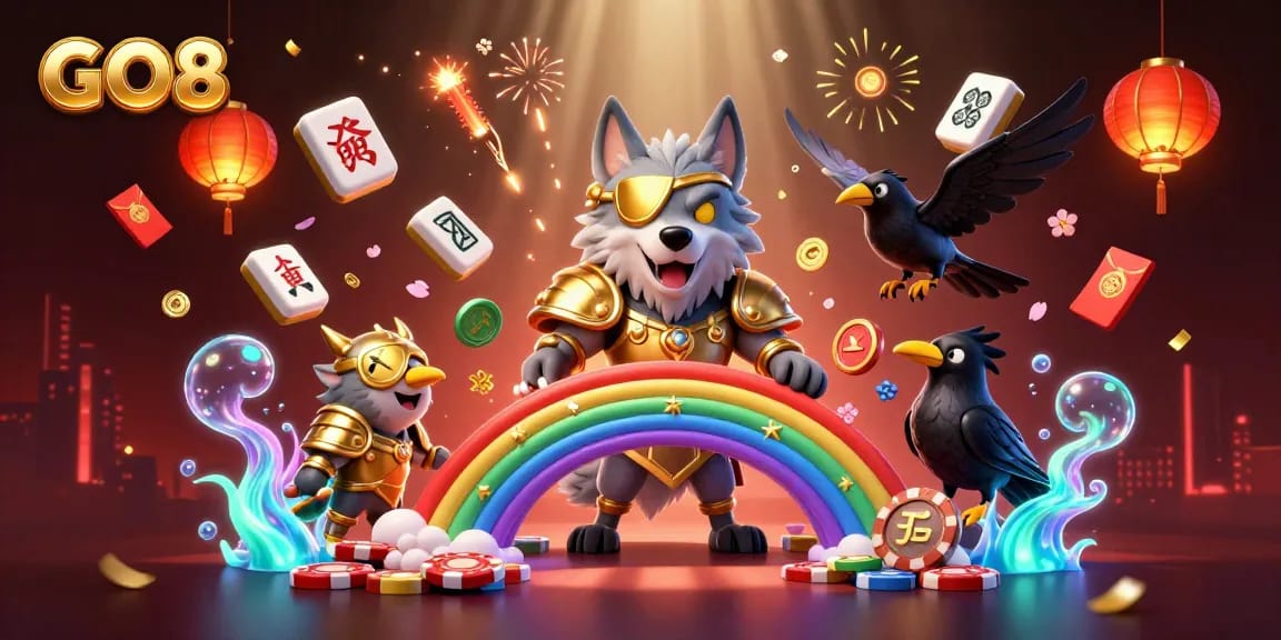 Experience thrilling gaming at GO8 with this vibrant fantasy casino scene featuring Norse myth-inspired characters.