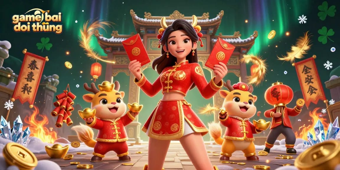 Engage in thrilling game bai doi thuong with a vibrant Lunar New Year casino scene.