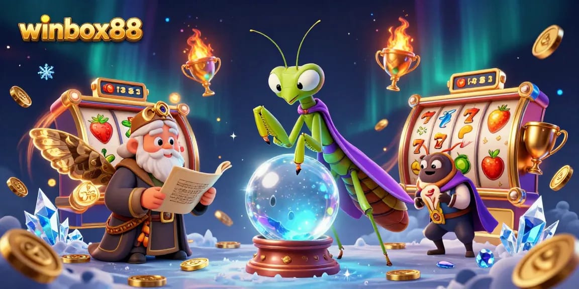 Experience winning energy with winbox88 in an ultra-detailed casino scene featuring vibrant characters and slot elements.
