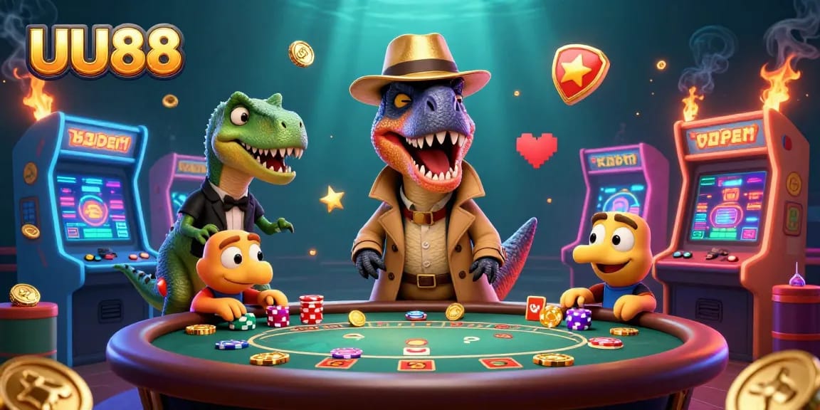 Bet on high-stakes games with UU88 as cartoon characters engage in thrilling casino action.