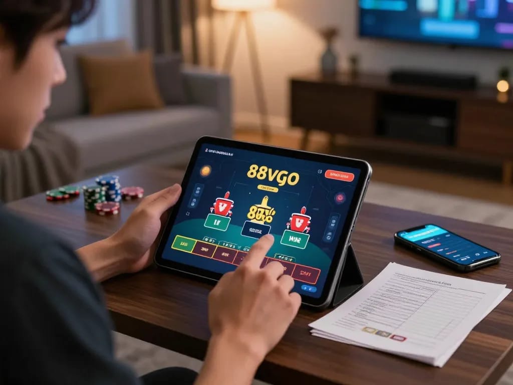 Person engaged in a live dealer game on the 88vvgo platform, emphasizing online casino excitement.