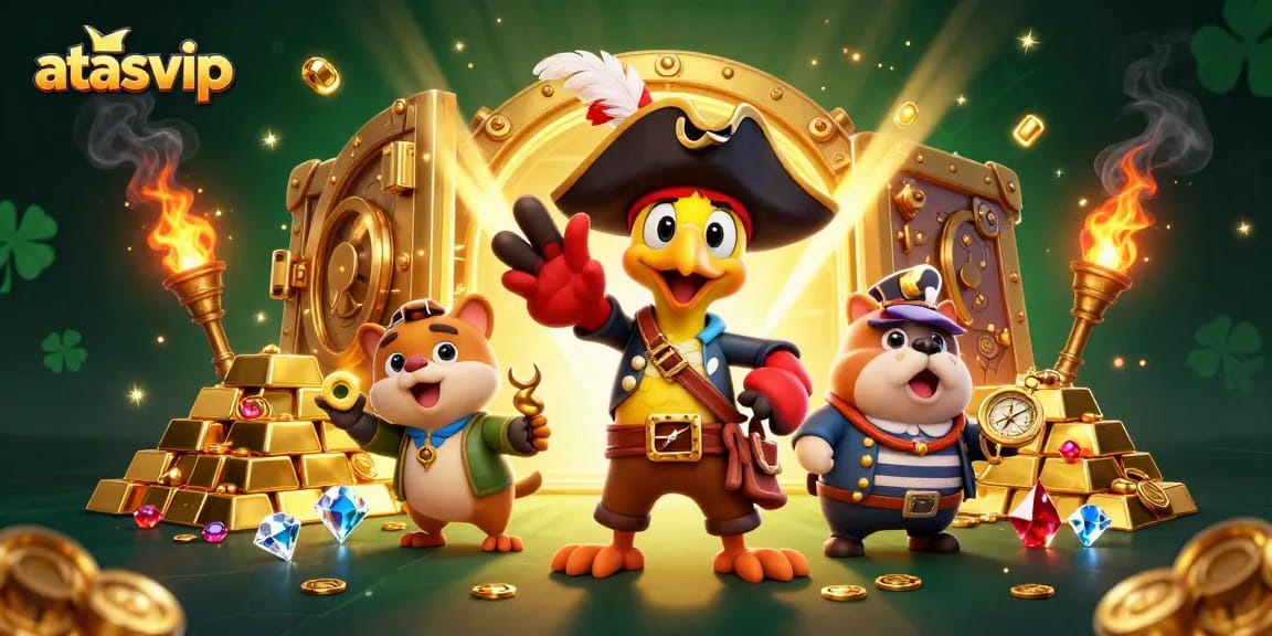 Join the action at atasvip casino with a lively pirate scene and sparkling treasure elements.