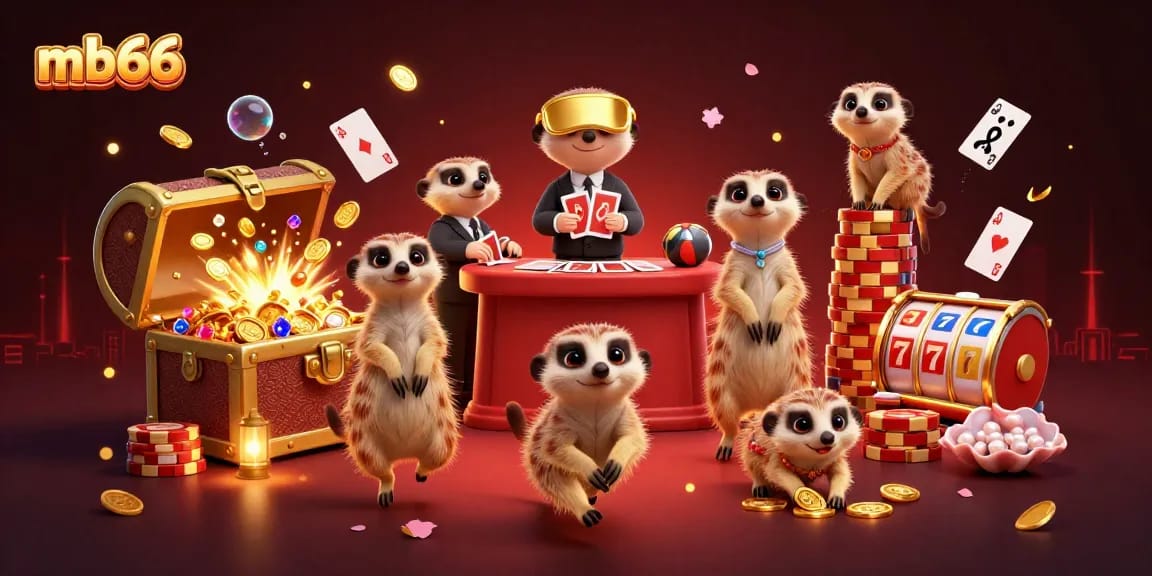 Experience thrilling action at mb66 casino with lively meerkats managing games and treasures.