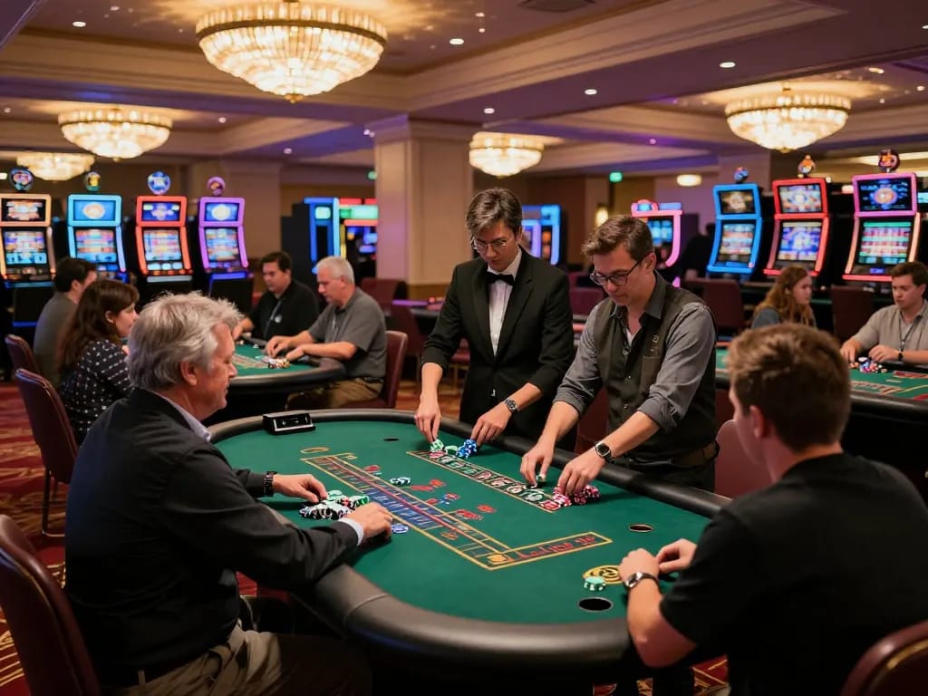 Engaging gameplay at blackjack tables showcasing nk 88 chips in a vibrant casino atmosphere.