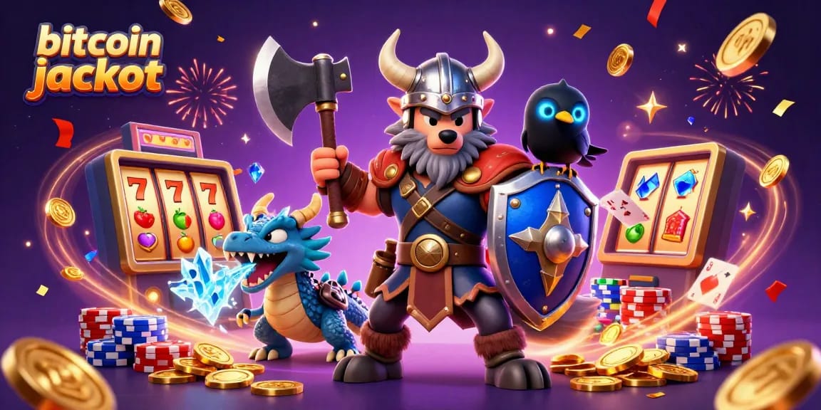 Spin the bitcoin casino jackpot with a Viking warrior, dragon, and coins galore!