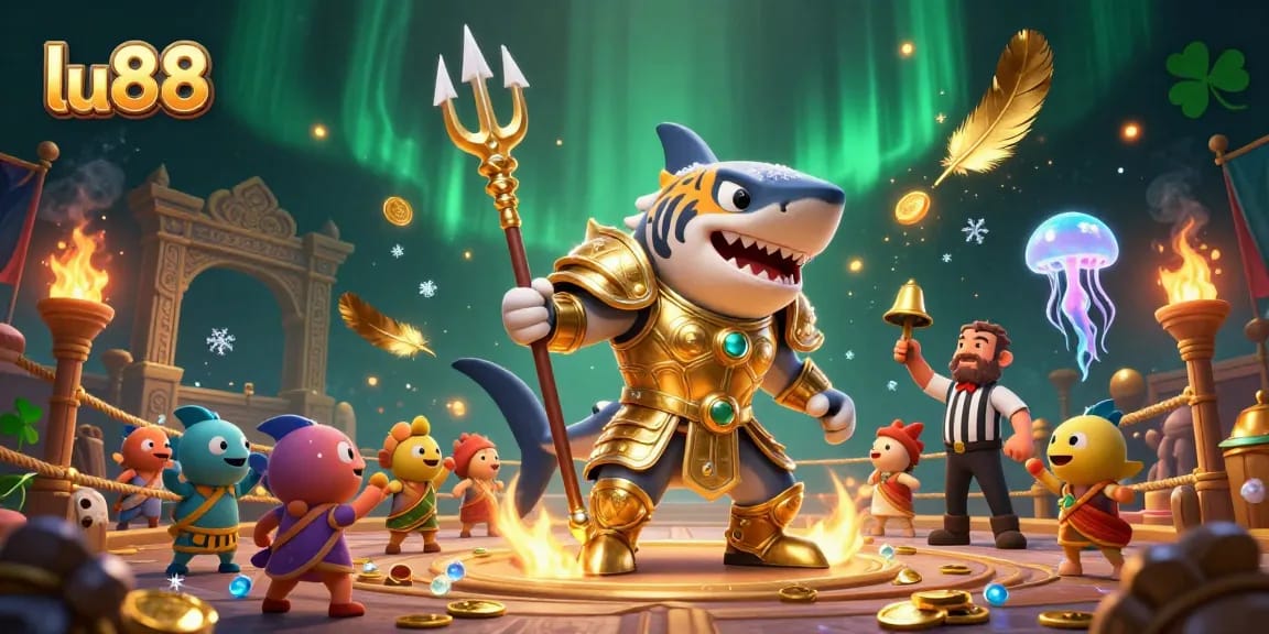 Join the excitement at lu88 with a 3D gaming spectacle featuring a tiger shark themed colosseum.