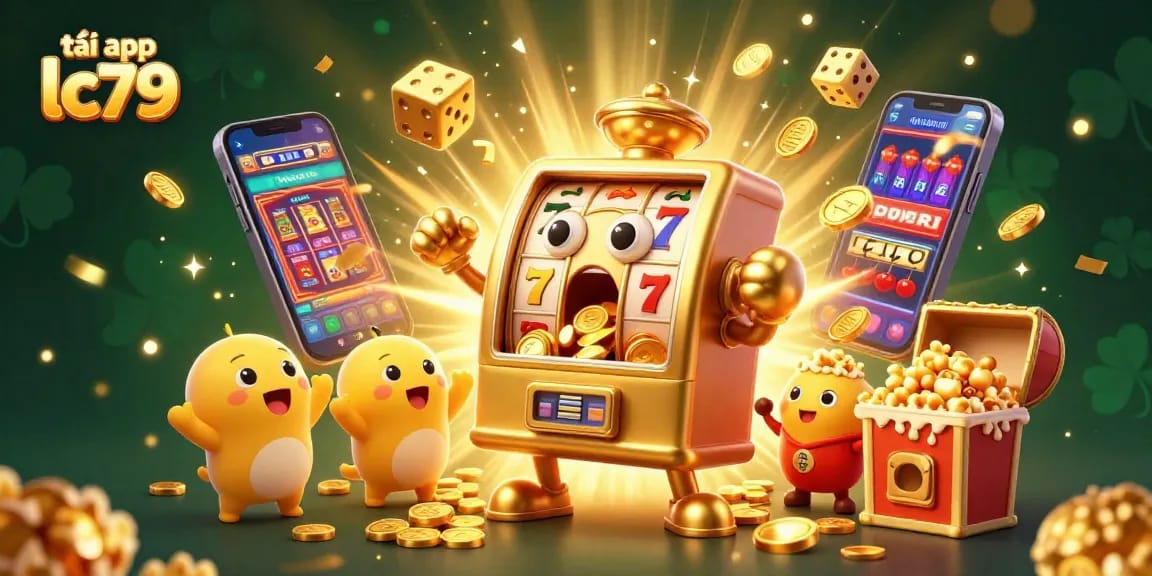 Tải app lc79 và tận hưởng những phần thưởng lớn, với hình ảnh máy đánh bạc vàng ngạc nhiên trong khoảnh khắc chiến thắng.