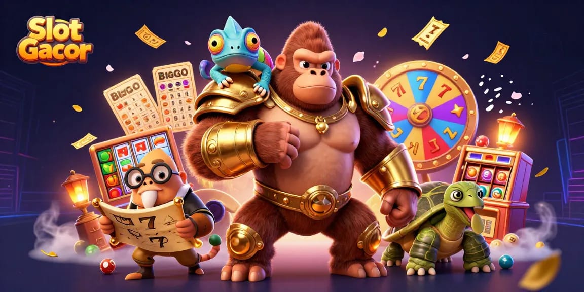 Engage with Slot Gacor as golden symbols, vibrant colors, and dynamic characters create an exciting casino experience.