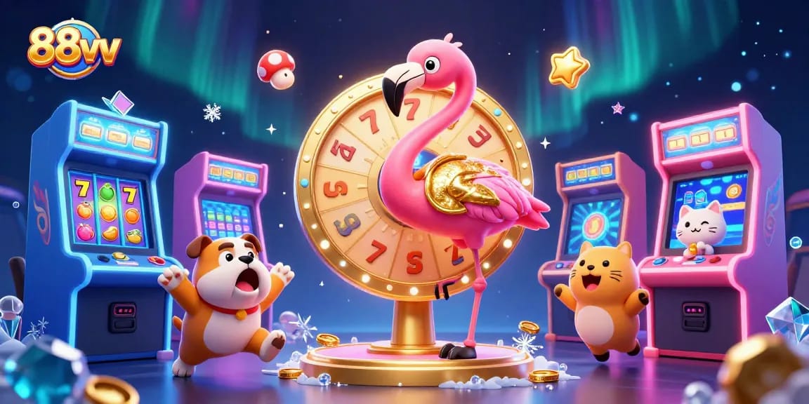 Engage players with the exciting prize wheel at 88vv in this vibrant 3D casino illustration.