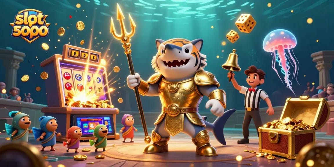 Experience jackpot thrills with slot depo 5000 in this underwater casino illustration.