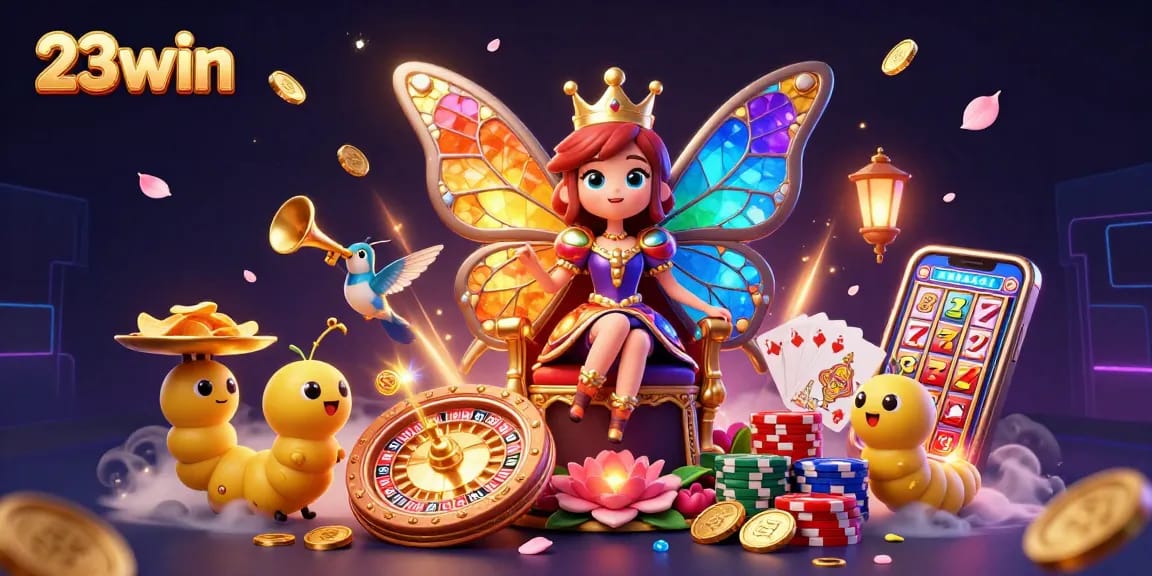 Experience the excitement at 23win with vibrant casino elements including stunning graphics and vibrant characters.
