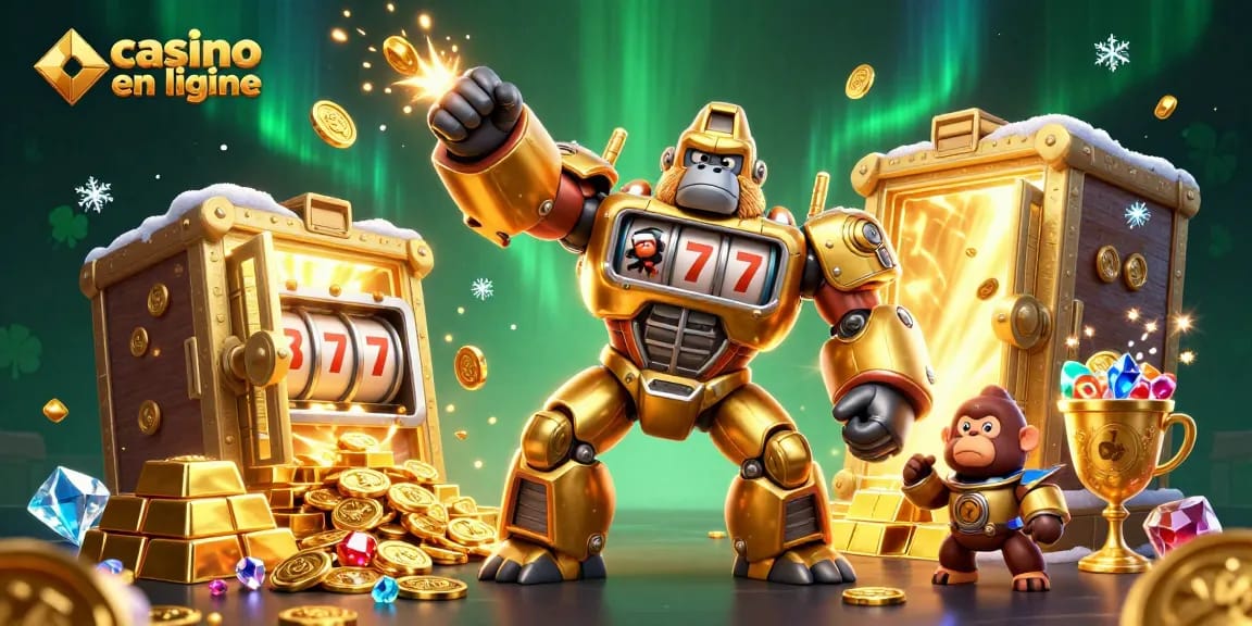 Jouer aux jeux de casino en ligne avec le gorille en or et les trésors scintillants.