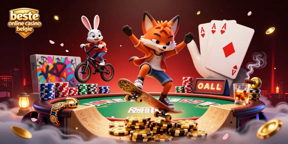 Engage with the beste online casino belgie ambiance featuring animated gambling characters and vibrant casino elements.