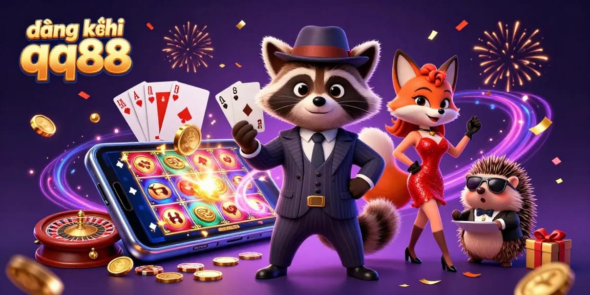 Win big with đăng ký qq88 as a raccoon, fox, and hedgehog celebrate casino fun.
