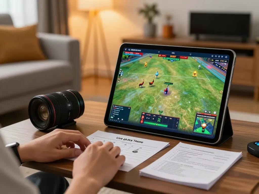 Xem đá gà Thomo hôm nay trực tiếp trên máy tính bảng, thể hiện trải nghiệm chơi game trực tuyến hấp dẫn trong một không gian ấm cúng.