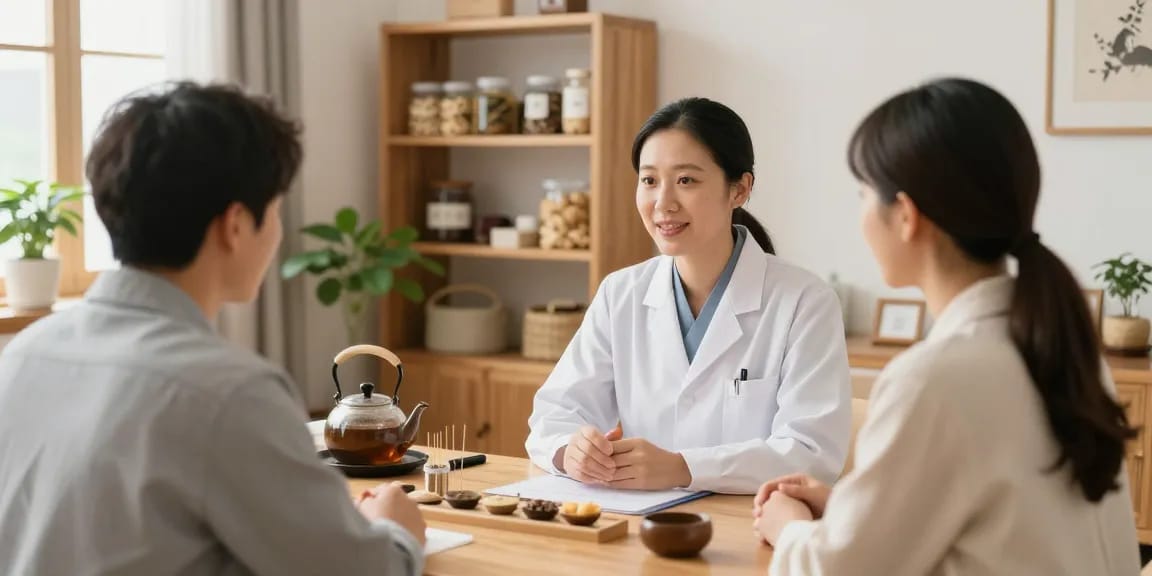 Engaging consultation scene at 영통한의원, showcasing holistic healing practices and patient care.