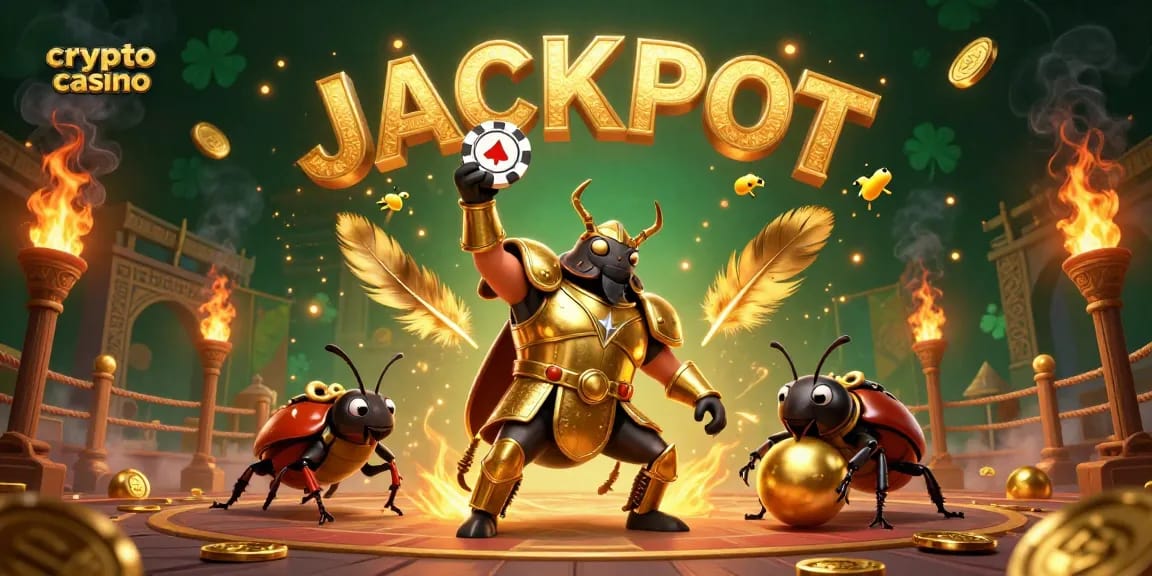 Découvrez un casino crypto vibrant avec des personnages en scène, célébrant les gains au poker.