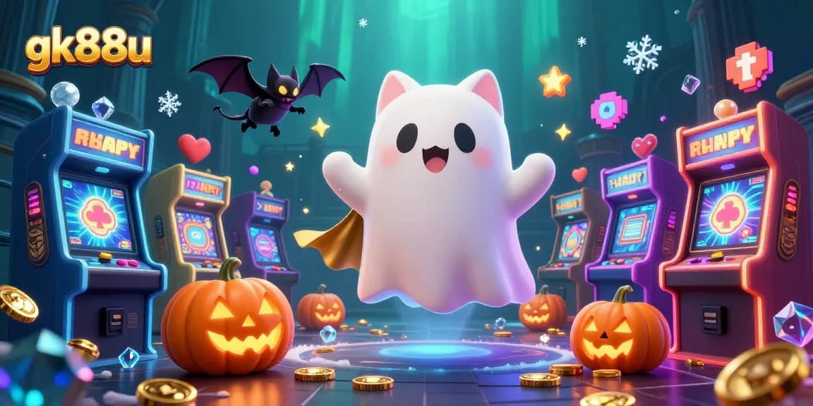 Join the excitement at gk88u with a ghost cat and bat in a vibrant haunted casino.