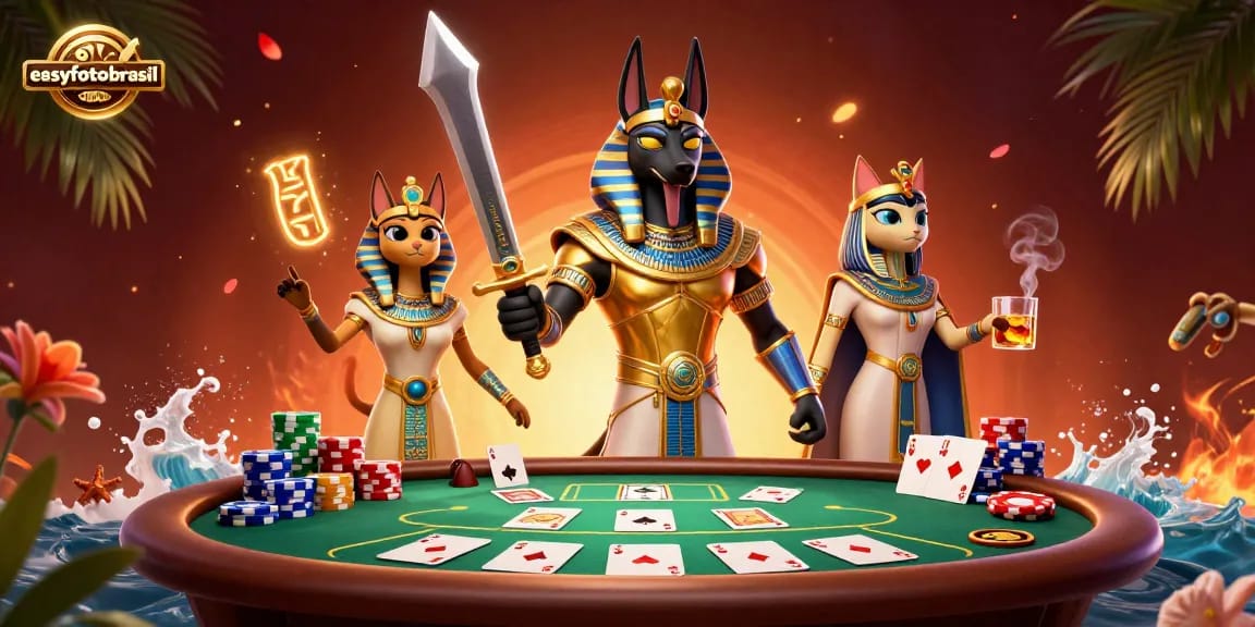 Bet on innovative designs with easyfotobrasil's vibrant poker scene featuring Anubis and Bastet.