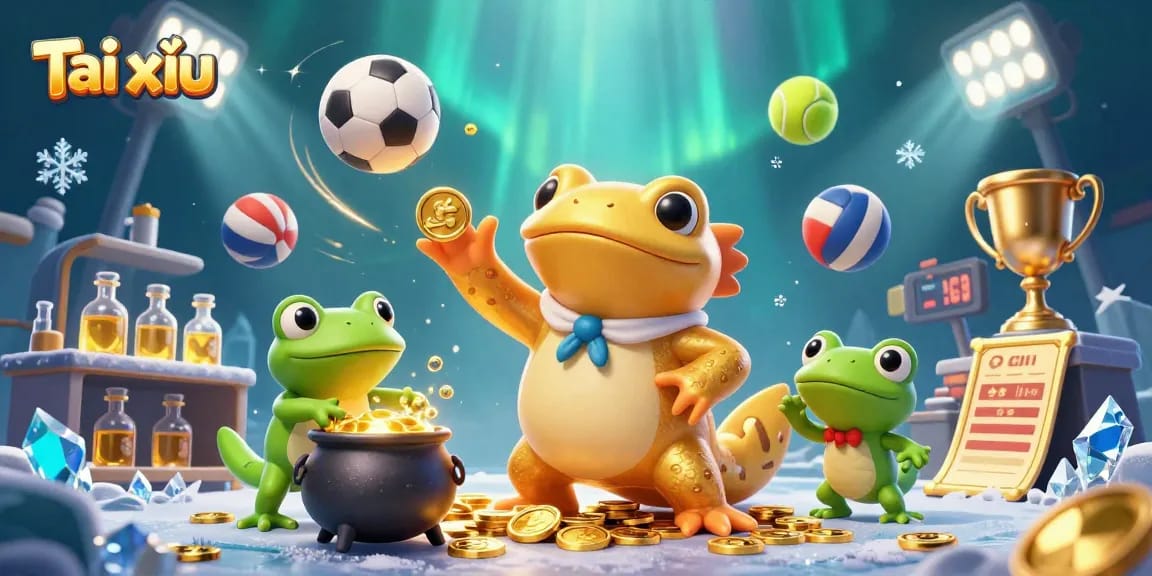 Experience the thrill of Tài xỉu with a dynamic scene featuring alchemists and sports betting elements.