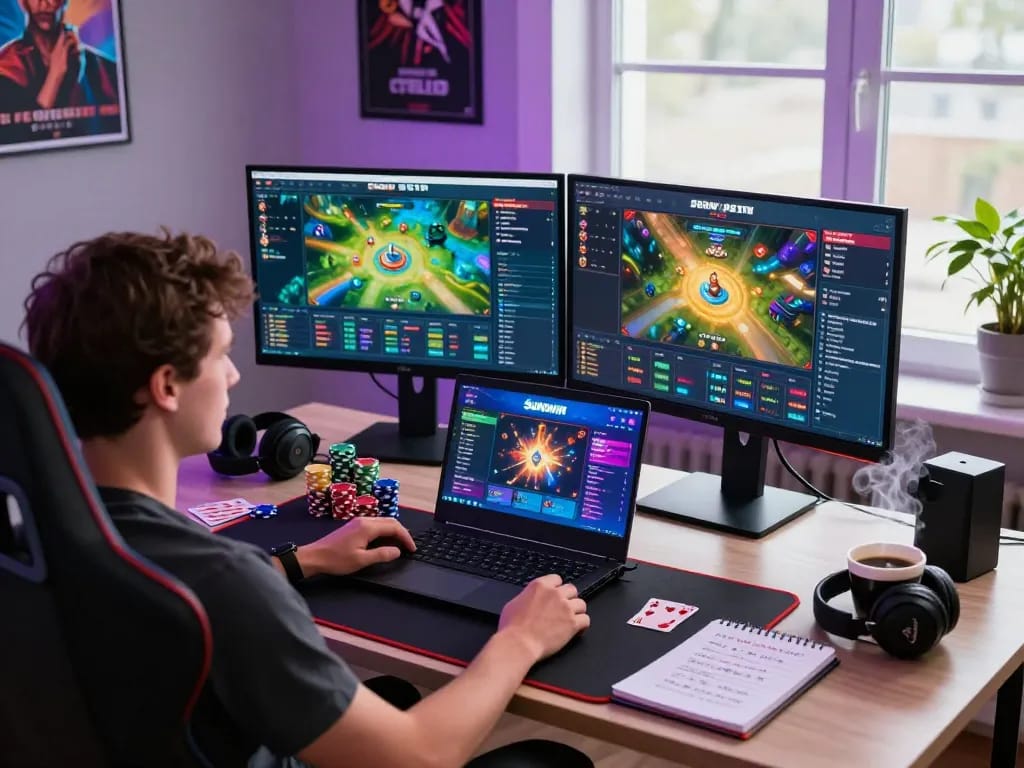 Exciting gaming setup featuring link vào sunwin strategy in a modern home office
