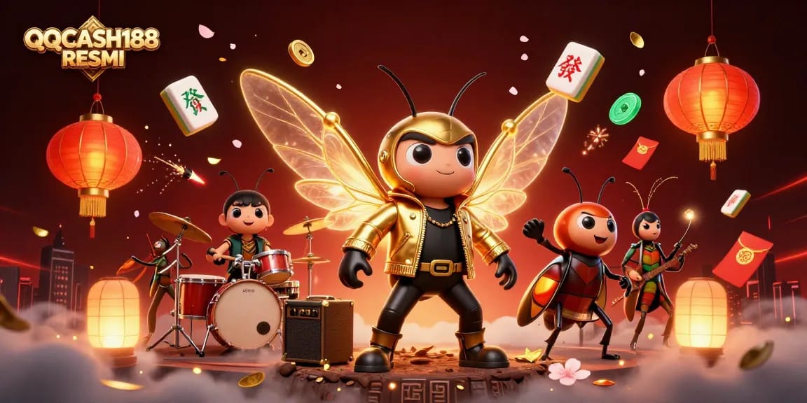 Experience the excitement of QQCASH188 RESMI with a vibrant 3D casino scene featuring animated characters.