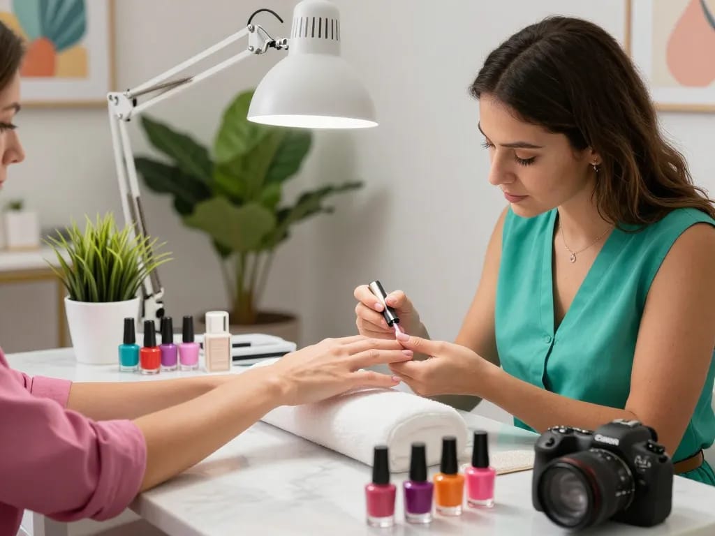 Nails being expertly manicured in a hygienic salon with elegant decor and soothing ambiance.