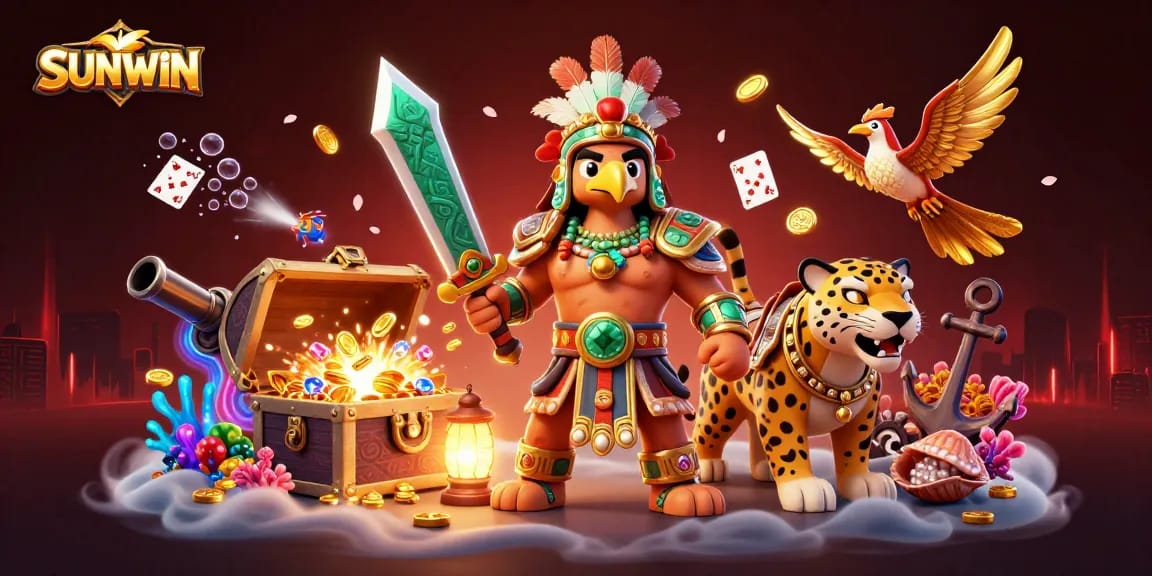 SUNWIN players conquer challenges in a vibrant casino realm filled with treasures, cards, and dynamic gameplay