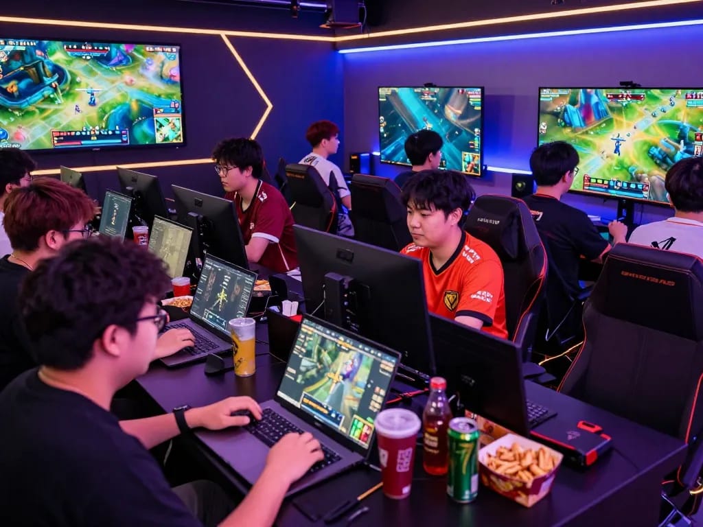 Exciting esports betting singapore scene with diverse gamers placing bets on live matches and enjoying the atmosphere.