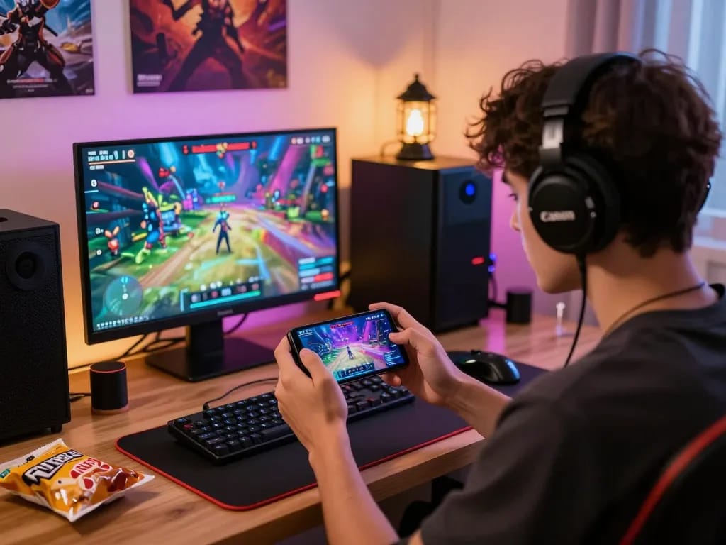 Tải app Five88 for an immersive gaming experience in a vibrant home gaming setup.