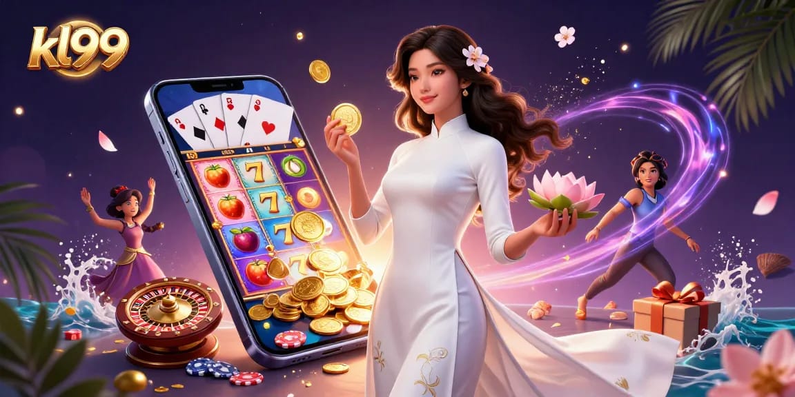 Experience the excitement of kl99 with spinning slot reels and vibrant casino elements